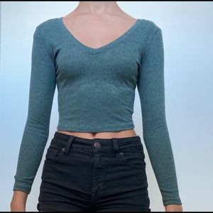 Bozzolo Ribbed V-Neck Green Long Sleeve
